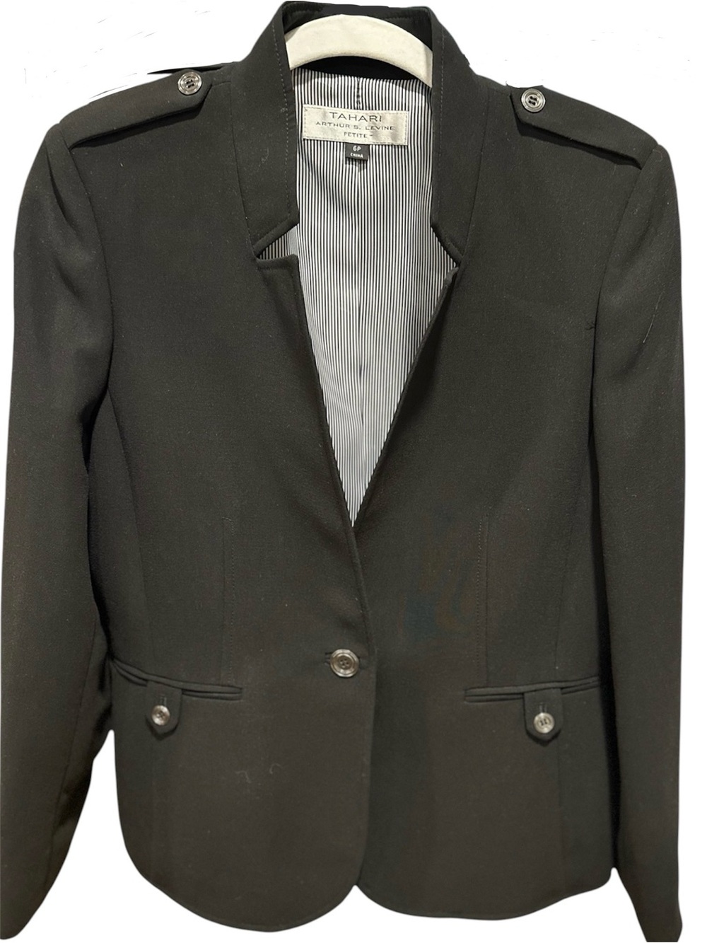 🎖️Tahari ASL military-inspired single-button black blazer 6P🖤